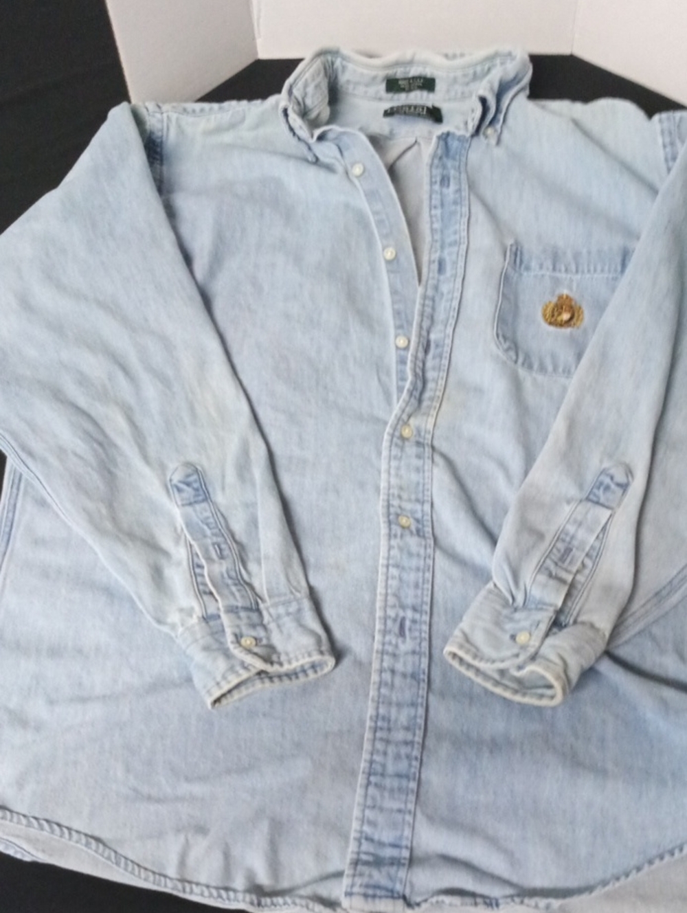 Vintage Ralph Lauren Polo Light Blue Denim Button-Up Shirt with Chest Pocket